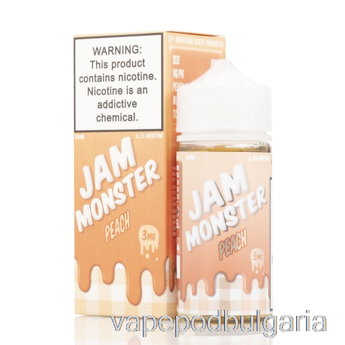 Vape 10000 Дръпки Peach - Jam Monster - 100ml 6mg